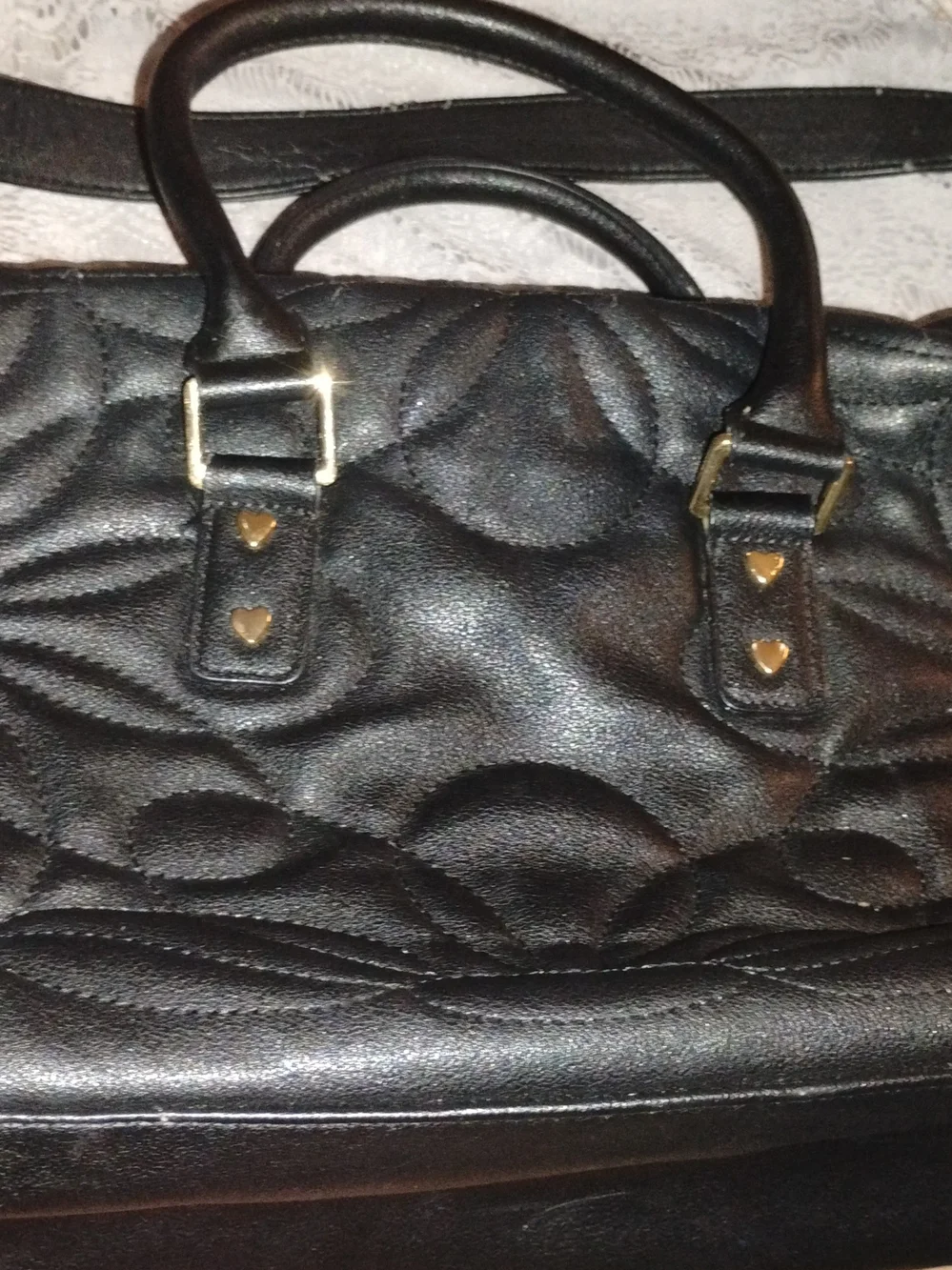 Betsey Johnson Black Quilted Women's Satchel Bag with Polka Dot Scarf
